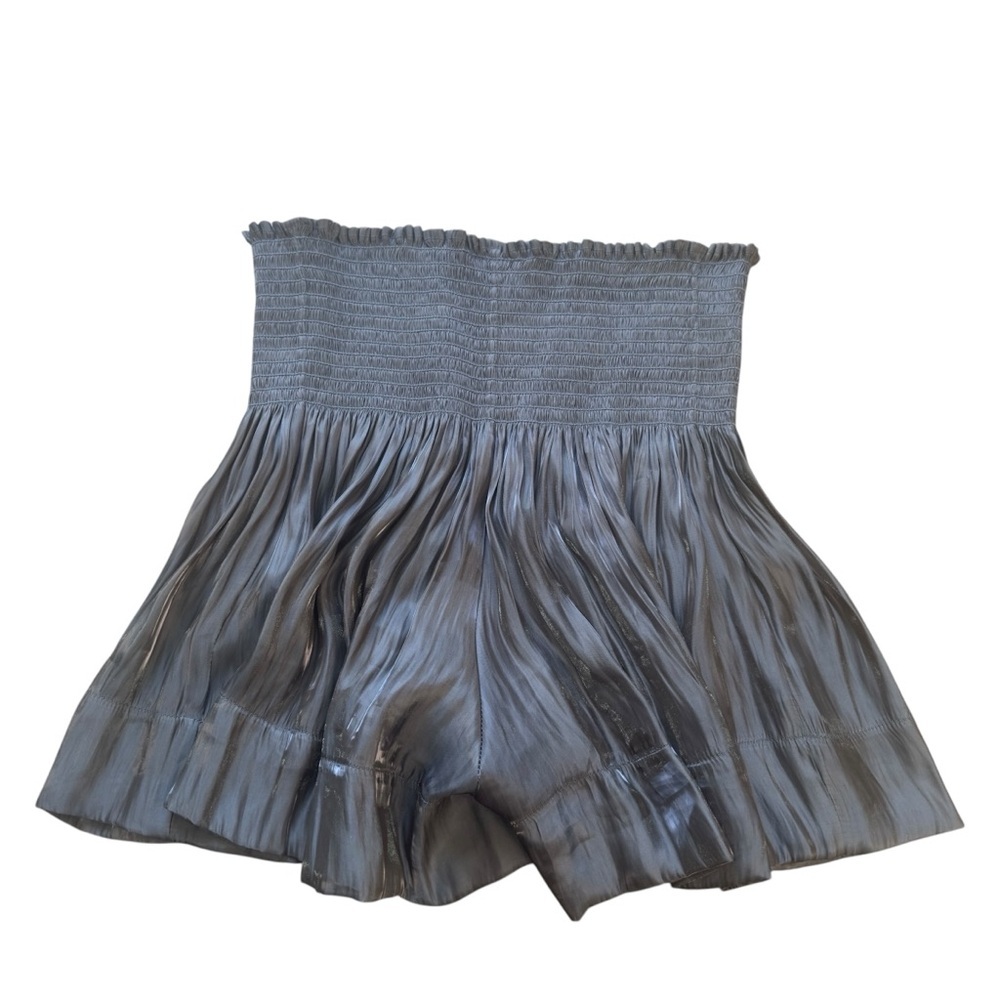 Koch Erica Metallic Charcoal Smocked Waist Ruffle Pleated Flowy Shorts Size M - Picture 4 of 7